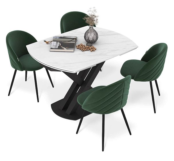 Обеденная группа Sheffilton SHT-DS291 белый мрамор/чёрный муар - Вид 2