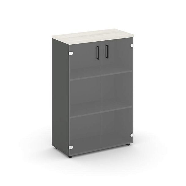 Style Project Шкаф средний широкий SN.STS-205 Антрацит/Дуб Наварра/Прозрачный/Черный Ручки 796*400*1 - Вид 1