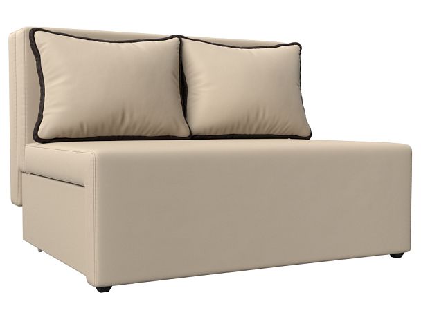 Диван прямой Лагуна (полностью экокожа бежевая, кант экокожа коричневая) - Вид 1