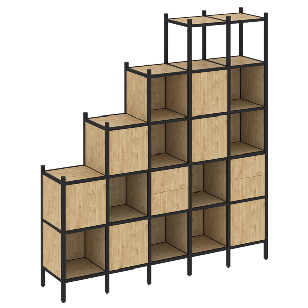 Loft Прямой стеллаж наборный VR.L-25 Тиквуд светлый/Чёрный металл 2110*446*2280 - Вид 1