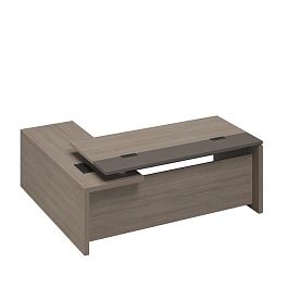 Стол руководителя с кабель-каналами с брифинг-приставкой боковой правый U.RUS РС 130 ДЧ/ЛС дуб виченца/лава серая - Фото предпросмотра