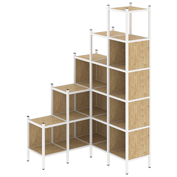 Loft Угловой внутренний стеллаж наборный VR.L-49 Тиквуд светлый/Белый металл 1278*1278*2280 - Вид 1