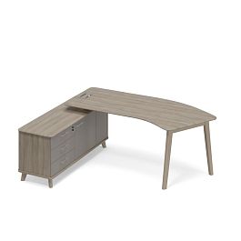 Стол руководителя эргономичный на опорной тумбе левый (тип 5) WOOD Time wood ТМ В2 125 ВЛ ВЛ ВЛ вяз либерти (корпус, столешница, топ) / мокко премиум (фасад) - Фото предпросмотра