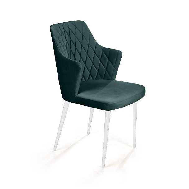 Стул с подлокотниками Hunt ромб, бархат зеленый 19 / белый конус - Вид 1