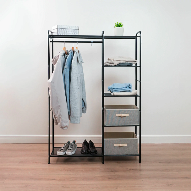 Вешалка-стеллаж "Валенсия-1", 1555х1090х300 мм, 7 полок, металл, черная, ГСВ1 Ч - Вид 5