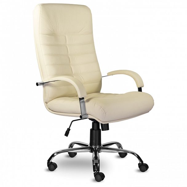 Кресло из натуральной кожи "Орион", хром, монолитный каркас, бежевое - Вид 2
