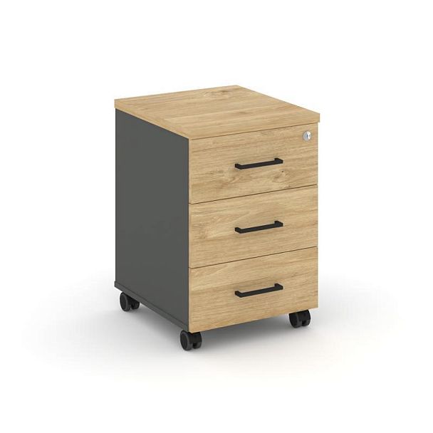 Стайл Проджект Тумба мобильная 3 ящ. Стандартные колеса SN.TM-002 Антрацит/Тиквуд Светлый/Черный Руч - Вид 1