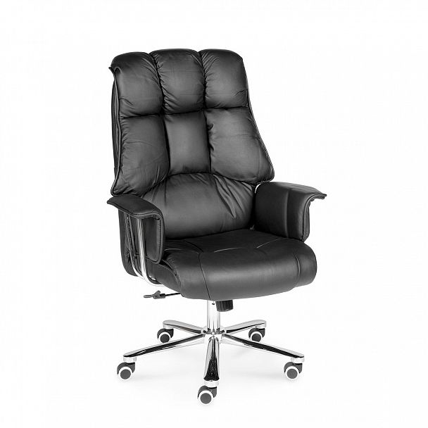 Кресло Президент / сталь + хром / черная  кожа - Вид 1