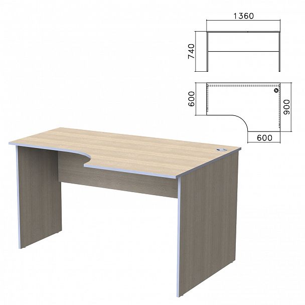 Стол письменный эргономичный "Бюджет", 1360х900х740 мм, правый, дуб шамони светлый, 402663-430 - Вид 2