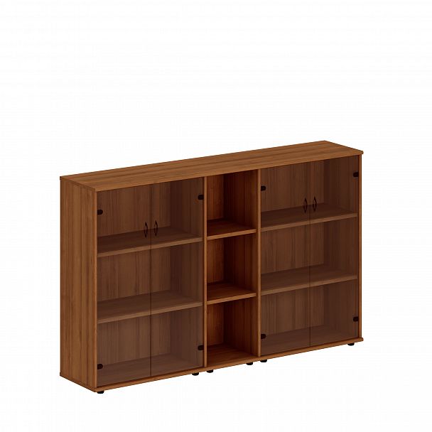 Шкаф комбинированный средний (стекло + стеллаж узкий + стекло) "Престиж" Исп.27 темный орех - Вид 1