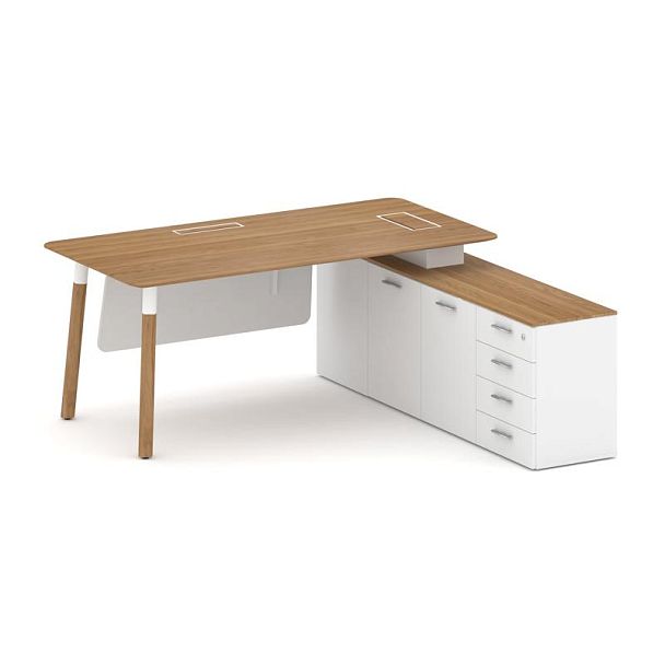 Fresco Стол руководителя FR.SR-18 (R) Дуб Светлый/Белый Бриллиант UM/Металл Белый/Нерж. Сталь 1800*1 - Вид 1