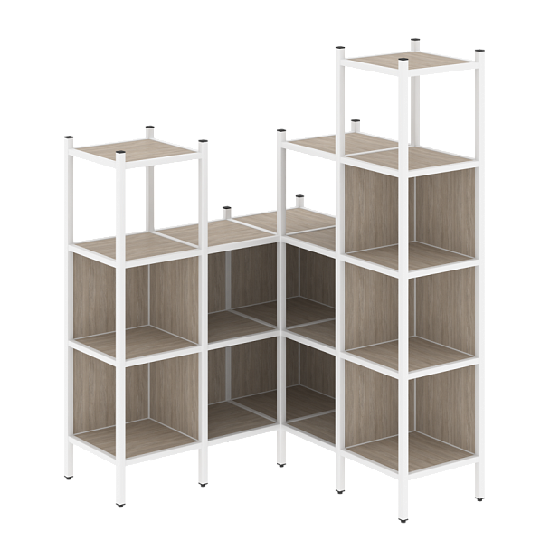 Loft Угловой внутренний стеллаж наборный VR.L-39 Дуб аттик/Белый металл 1278*1278*1869 - Вид 1