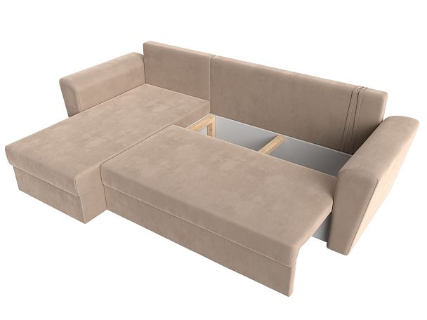 Угловой диван Амстердам Лайт левый (полностью велюр бежевый) - Вид 8