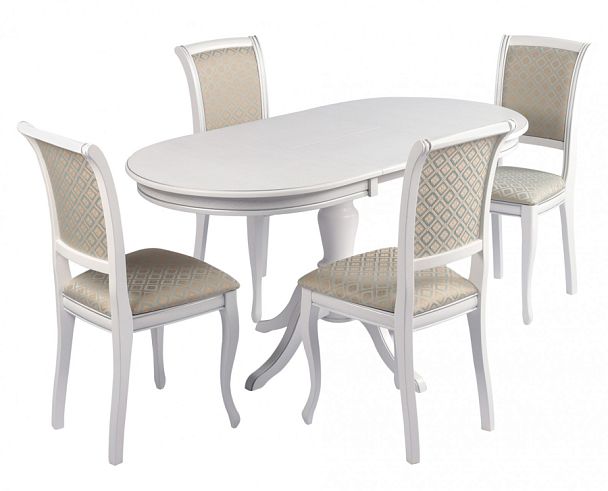 Обеденная группа стол Анфея 110(150)х75х76 Белый с серебряной патиной и 4 стула Арктос Белый с серебряной патиной/Бирюзовый жаккард - Вид 1