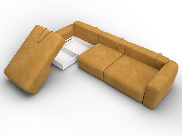 Диван угловой Лига-066 НПБ Лонг угол левый Велюр желтый - Вид 7