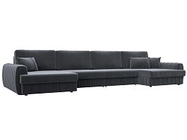 Диван П-образный Лига-057 НПБ Лонг Велюр серый - Фото предпросмотра