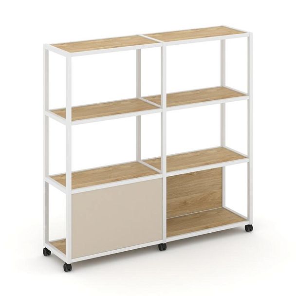 Shelf Mobile Стеллаж 4 уровня 2 секции VR.LT-STK-413.08 Тиквуд Светлый/Металл Белый/W-04 1570*400*1523 - Вид 1
