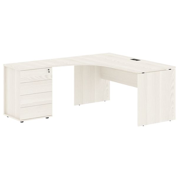 Стол эргономичный с тумбой EDCET 1518(L) Ясень Траун/Черный 1560х1880х750 EDIS - Вид 1