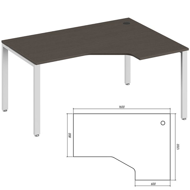 Эргономичный стол правый Trend Metal 160x120x75 тёмный дуб - Вид 1