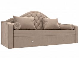 Прямой диван софа Сойер (полностью велюр бежевый) - Фото предпросмотра