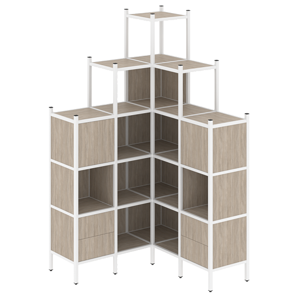 Loft Угловой внутренний стеллаж наборный VR.L-45 Дуб аттик/Белый металл 1278*1278*2280 - Вид 1