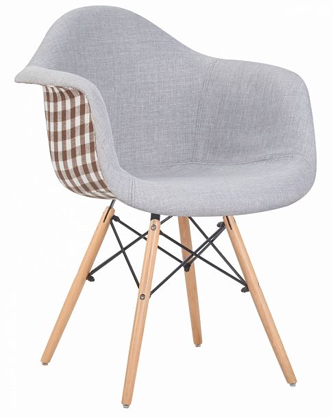Стул обеденный DOBRIN DAW MONICA (ножки светлый бук, сиденье 009 коричневая клетка, бежевая ткань) - Вид 1