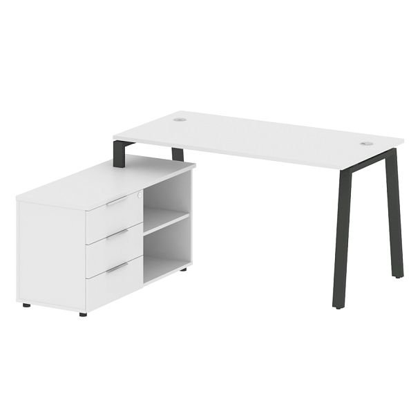 Metal System Р. ст. с тумбой на А-образном м/к БА.РС-СТС-2.3 (L) Белый/Антрацит металл 1500*1520*750 - Вид 1