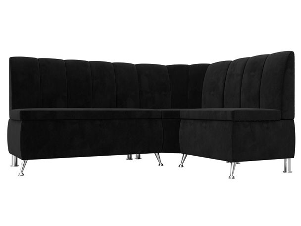 Кухонный угловой диван Кантри правый (полностью велюр черный) - Вид 1