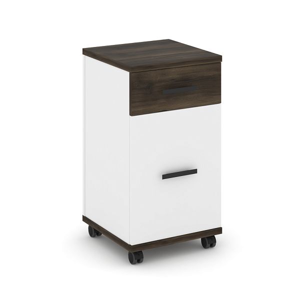 Concept Тумба мобильная 1 ящ.+1 распаш. фасад CN.TUM-011 B Дуб Мали/Белый Бриллиант/Металл Черный 420*420*782 - Вид 1