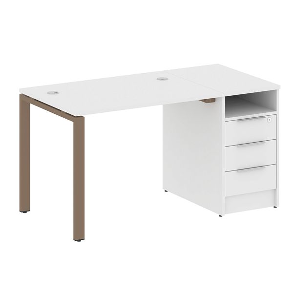 Metal System Р. ст. с тумбой на П-образном м/к БП.РС-СТП-1.1 Белый/Мокко металл 1412*720*750 - Вид 1