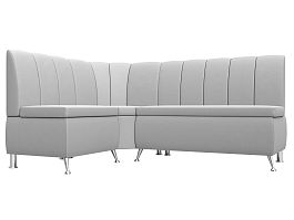 Кухонный угловой диван Кантри левый (полностью экокожа белая) - Фото предпросмотра