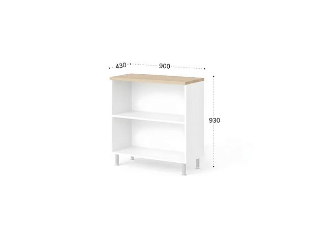БЕРЛИН / BERLIN Стеллаж широкий 2 уровня 900х430х930 Акация/Белый - Вид 2