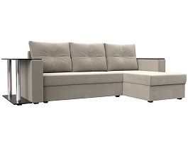 Угловой диван Атланта Лайт правый (полностью микровельвет бежевый) - Фото предпросмотра