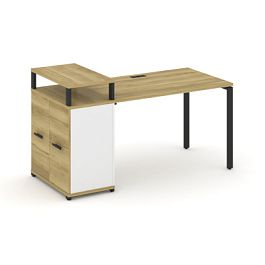 Concept Стол рабочий с опорным распаш. шкафом с верх. горизонтом  CN.SP-222 W Дуб Винченцо/Белый Бриллиант/Металл Черный 1600*720*917 - Фото предпросмотра