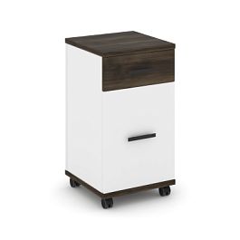 Concept Тумба мобильная 1 ящ.+1 распаш. фасад CN.TUM-011 B Дуб Мали/Белый Бриллиант/Металл Черный 420*420*782 - Фото предпросмотра