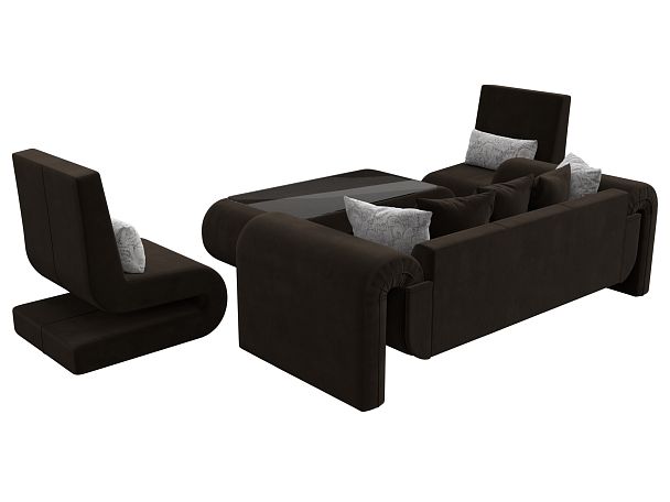 Волна набор 2 - диван, стол, 2 кресла (полностью микровельвет коричневый) - Вид 5