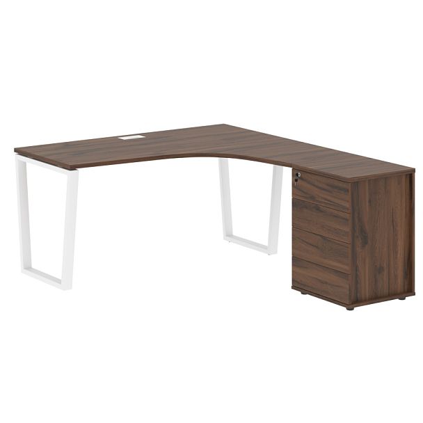 Стол эргономичный с тумбой EVCET 1518(R) Дуб Денвер тёмный/Белый 1560х1880х750 EDIS - Вид 1