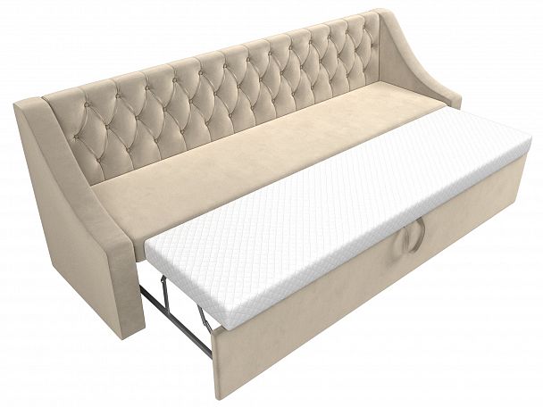Кухонный прямой диван Мерлин (полностью микровельвет бежевый) - Вид 6