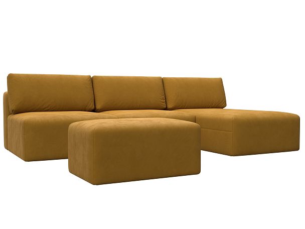 Диван угловой модульный с пуфом Лига-060 НПБ Лонг угол универсальный Велюр желтый - Вид 2