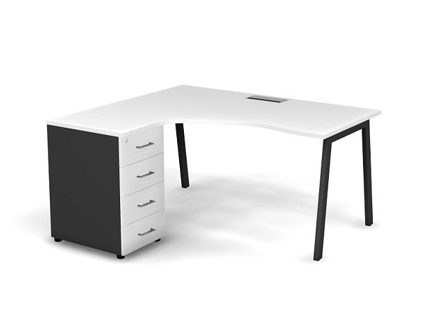 MATRIX 121S133-A Стол эгоном-й с тумбой L, пров-ик Merida (А-опоры) 1580х1380х775 Белый/Темно-серый - Вид 1