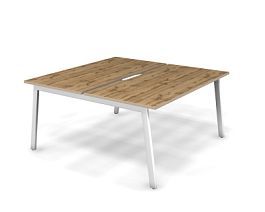 MATRIX 121S202-A Стол прямой двойной, пров-ик вырезной (А-опоры) 1580х1590х775 Дуб Крафт/Белый - Фото предпросмотра