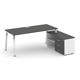 Style Project Direct Lux Стол письменный с греденцией правой M-SN-6A.SRG-015.M(R) Антрацит/Белый/Антрацит/Нержавеющая Сталь/Хром 1780*700*750 - Фото предпросмотра