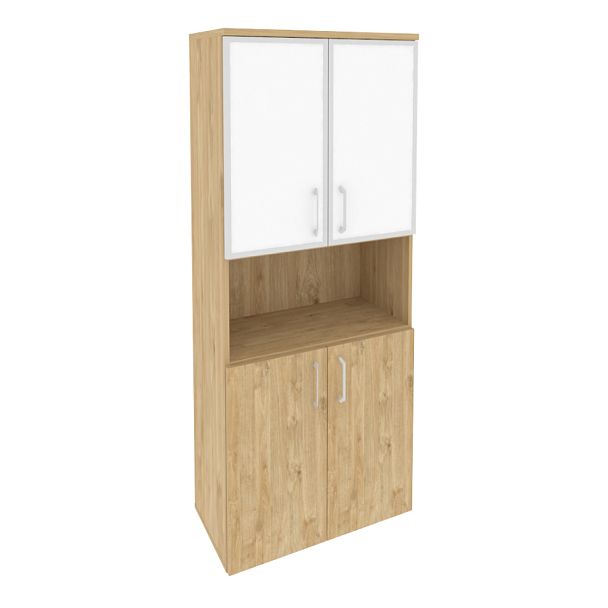 Onix Шкаф высокий широкий O.ST-1.4 R white Тиквуд светлый/Стекло 800*420*1977 - Вид 1