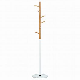 Вешалка-стойка BRABIX "CR-1906" на мраморном диске, металл белый/дерево бук, 6 крючков, 606440 - Фото предпросмотра