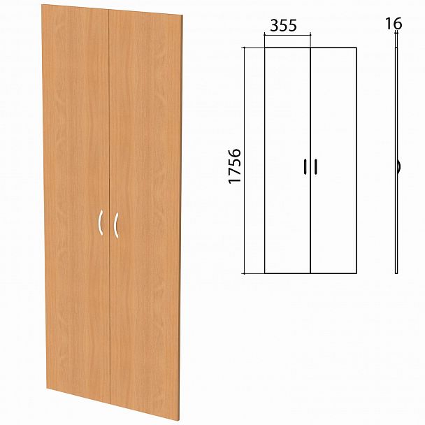 Дверь ЛДСП высокая "Бюджет", КОМПЛЕКТ 2 шт., 355х16х1756 мм, груша ароза 336, 402880, 402880-336 - Вид 2