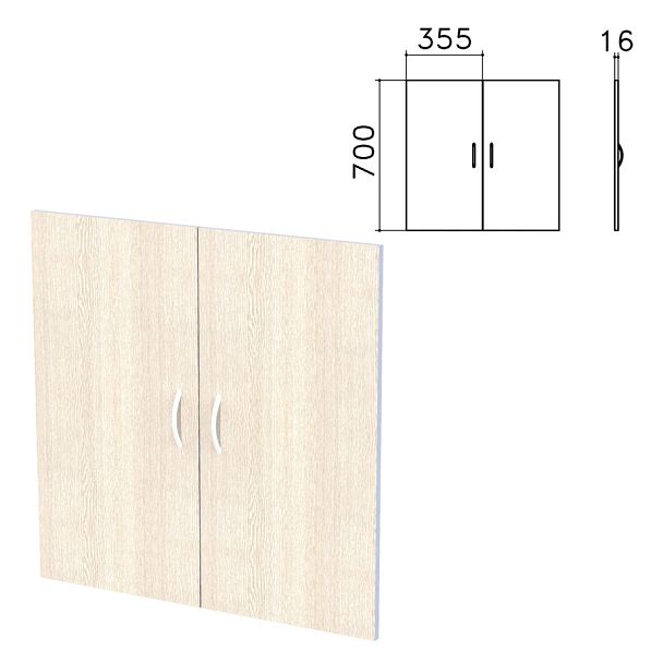 Дверь ЛДСП низкая "Бюджет", КОМПЛЕКТ 2 шт., 355х16х700 мм, дуб шамони светлый, 402879-430 - Вид 1