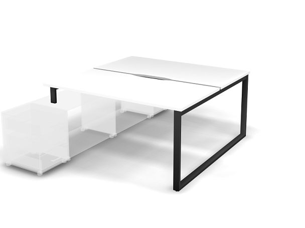 MATRIX 121В202-O Стол прямой, опора на тумбу, пров. вырез. (O-опоры) 1580х1590х775 Белый/Темно-серый - Вид 1