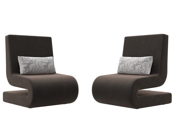 Кресло Волна (полностью велюр коричневый, подушки велюр серый с узором) - Вид 1