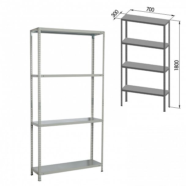 Стеллаж металлический BRABIX "MS KD-180/30/70-4", 1800х700х300 мм, 4 полки, сборная стойка, 291112, S240BR123402 - Вид 3