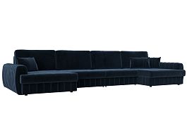 Диван П-образный Лига-057 НПБ Лонг Велюр синий - Фото предпросмотра